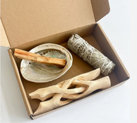 Kit de purification de sauge en bois sacré péruvien brut avec trépied en coquille d'ormeau, bâtonnets d'encens et parfum de luxe