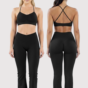 Completi Yoga Donna Più Venduti: Nuova Tendenza Reggiseno Incrociato, Shorts a Vita a V Arricciati, Pantaloni Svasati, Tute Fitness Seamless Donna - Product Image 2