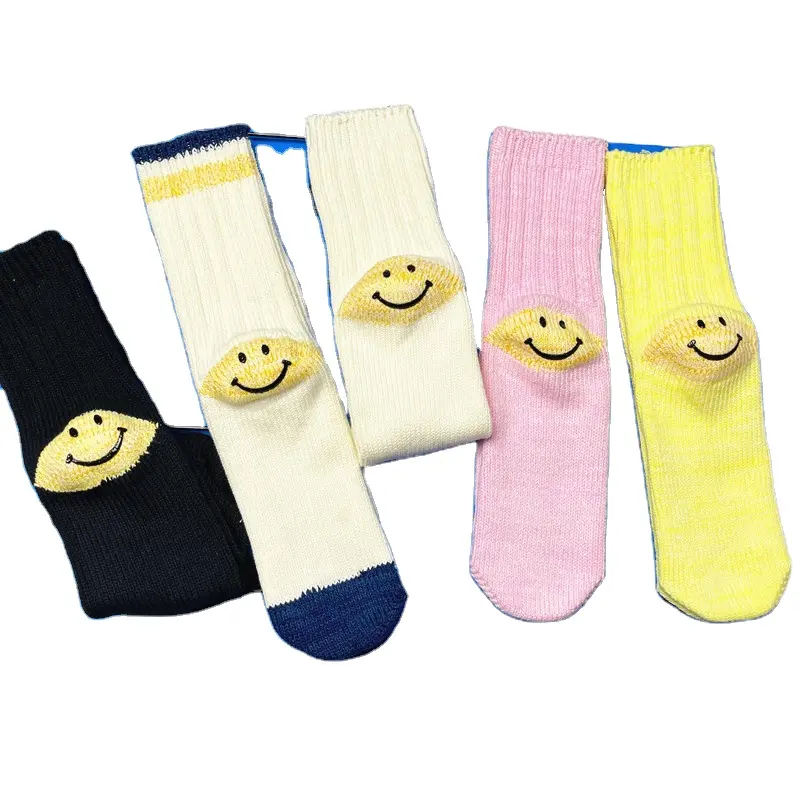 Benutzer definierte Logo Street Hip-Hop Baumwolle Happy Crew Socken zogen Smiley Gesicht Sport Socken
