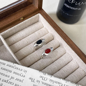 S925 Sterling Silver Oval <b>Ring</b> <b>Open</b> Design Stackable Minimalist Geometric Red And Black Unisex Everyday Wear Fine Jewelry - Product Image 2