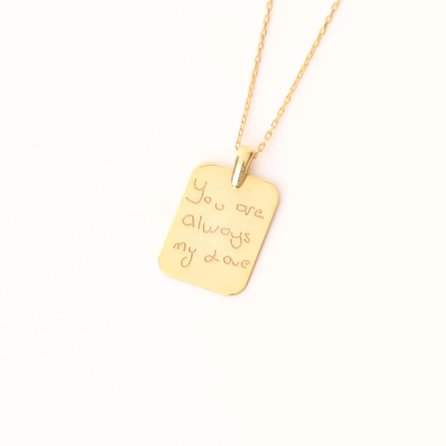 Custom Handwriting Necklace Memorial Gold Engraved Signature Jewelry Couple Valentines Gift