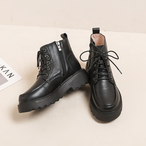 Nuevas Botas de Tobillo para Mujer, de Cuero Vacuno Genuino, con Suela Gruesa, Cálidas, Negras, Punta Redonda, Tacón Medio, Forro de Piel, con Cordones, Cómodas y Transpirables - Product Image 3