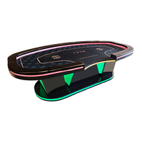 Table de poker Texas personnalisée YH OEM avec piétement en forme de W, tapis noir, éclairage LED cyan, rail en cuir magenta lumineux, style casino