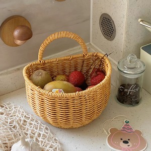 Rattan <b>Baskets</b> With Handles Small Size Food Storage Desktop Organizer Bowl Shape Non Woven Fabric Kitchen Use - Product Image 5