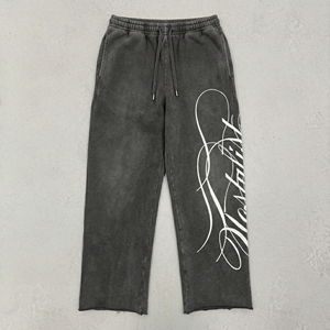 กางเกงวอร์มทรงหลวมขาบานสไตล์วินเทจผ้าฝ้ายเฟรนช์เทอร์รี่แบบสั่งทำพิเศษจาก QYOURECLO ล้างสีแบบแอซิดวอชสำหรับผู้ชาย - Product Image 1