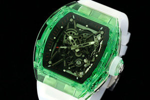 Fashionable and Trendy Designer Style Barrel-shaped 3501 Green Crystal Tourbillon <b>Skeletonized</b> <b>Automatic</b> Mechanical Men's <b>Watch</b> - Product Image 3
