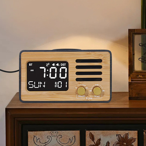 Haut-parleur Bluetooth électronique portable avec radio FM, chargeur de téléphone sans fil, horloge numérique LED en bois et réveil – Cadeau promotionnel pour bureau/table - Product Image 2