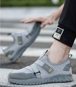 Bottes de sécurité antidérapantes pour hommes, avec embout en acier, pour l'été et l'hiver, en cuir véritable, semelle extérieure en PU, pour usage en usine - Product Image 2