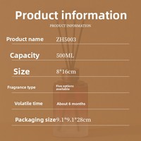 Diffuseur d'huiles essentielles sans flamme classique en verre de haute qualité, bouteille carrée d'aromathérapie de 500 ml, diffuseur à bâtonnets, longue durée, pour usage domestique ZH5003