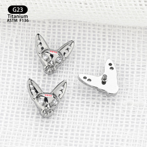 G23 <b>Titanium</b> Cat Head <b>Stud</b> Earrings 7.8mm X 7.5mm With Zircon Inlay For Body Piercing Jewelry - Product Image 4