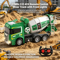 LKTOYS Meilleures ventes Camion malaxeur à béton télécommandé 27 MHz 1:12 4 canaux, véhicule d'ingénierie avec phares