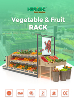 Étagère de présentation de fruits et légumes pour supermarché, double face, robuste, sur mesure, avec panneau signalétique, en bois de pin, autoportante