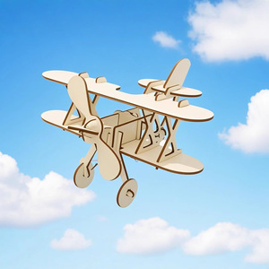 Puzzle 3D <span class=keywords><strong>en</strong></span> <span class=keywords><strong>bois</strong></span> <span class=keywords><strong>biplan</strong></span>, modèle d'<span class=keywords><strong>avion</strong></span> vintage à assembler, jouet éducatif pour enfants - Product Image 1