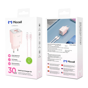 Cargador GaN Compacto Miccell <span class=keywords><strong>de</strong></span> 30W con PD y 2 Puertos USB-C para iPhone, Ideal para Viajes y Negocios - Product Image 1