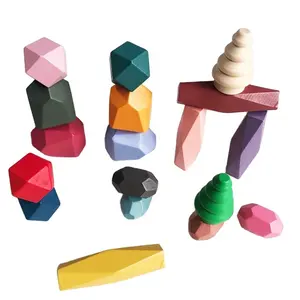 Building Block gioco educativo 36 pezzi colorato pino/pietra di faggio pietra arcobaleno giocattolo impilabile in legno giocattolo per bambini