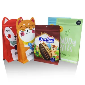 Sıcak satış köpek maması baskılı ambalaj düz dipli çanta fıstık hünnap Protein tozu hayvan maması çantası fermuarlı çanta