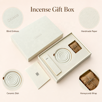 Boîte personnalisée pour encens avec couvercle et base, en papier texturé fait main, logo en relief invisible, tiroir OEM