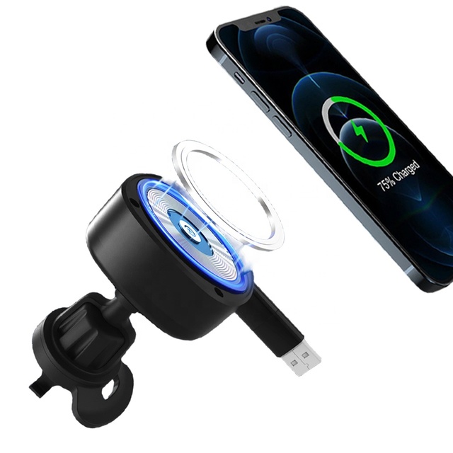 New Cell Phone Car Vent Mount Holder 15W Magnetic Wireless Charger Stand with Retractable Cable USB A USB C Wireless Car Charger