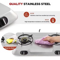 Réchaud à double brûleur, allumage manuel, plaque de cuisson extérieure, GPL, propane, camping, 2 brûleurs, réchaud portable, acier inoxydable