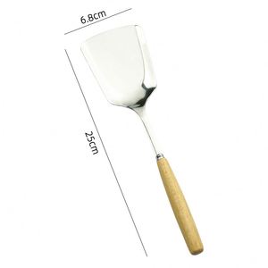 Ensemble d'ustensiles de cuisine deux pièces avec spatule et passoire, manche en bois, ustensiles de cuisine en acier inoxydable, types personnalisés - Product Image 3