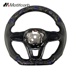 Volant en fibre de carbone forgée bleu personnalisé avec poignées en cuir pour Volkswagen MK8 Golf R GTI Touareg Jetta Tiguan 2020-2025 - Product Image 1