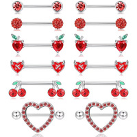 Groothandel Gemengde RVS Rode CZ Tepelbarbell Set Kersen Appel Duivel Hart Body Piercing Ornamenten Kit