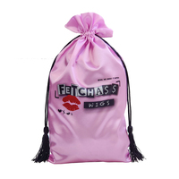 Grand sac de lingerie en satin à cordon personnalisé en soie noire recyclable avec logo personnalisé pour promotion