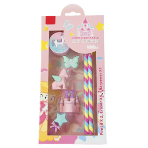 Juego de papelería novedoso más vendido para niñas, <span class=keywords><strong>Castillo</strong></span> de ensueño rosa con hermoso unicornio, Juego de lápices de goma personalizable - Product Image 1