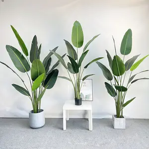 Home Decor Artificial 7-Leaf Bonsai Tree in Plastic Pot Silk Cloth Bonsai Banana Plant Artificial Plant Design