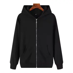 100% Cotton US Size Winter Custom Embroidered Clothing Manufacturers Black Zip up Hoodies for Men and Women
