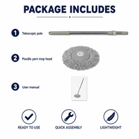 Serpillère à boucles auto-essoreuse avec manche télescopique 90-132 cm, douce pour tous les sols, absorption rapide de l'eau, mains libres, tête de serpillère Poodle