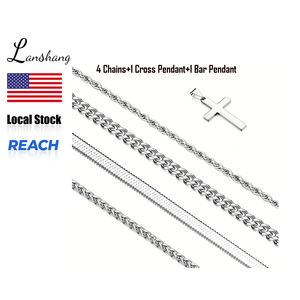 남성용 6pcs 패션 펜던트 목걸이 스테인레스 스틸 체인 목걸이 쥬얼리 세트 (4 체인 + 1 크로스 펜던트 + 1 바 펜던트) - Product Image 1