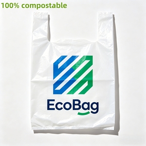 Sac de courses compostable personnalisé en forme de T, biodégradable, avec poignées, pour épicerie, transport alimentaire, sûr pour les aliments, écologique, emballage XC-<span class=keywords><strong>BIO</strong></span> - Product Image 1