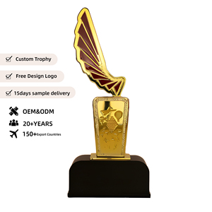 Trofeo Metálico Personalizado, Chapado en Oro, con Forma de Ala y Esmalte Rojo, Grabable, para Premios Empresariales y Recuerdos de Excelencia Corporativa - Product Image 1