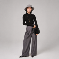 22387 Pull en tricot élégant coréen en soie de mûrier soyeuse, col semi-montant, en laine aux couleurs riches, coupe ajustée, chaud, pour le quotidien