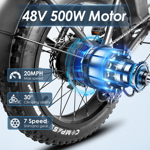 จักรยานไฟฟ้าพับได้สำหรับเด็ก ยางอ้วน 20 นิ้ว 48V 13AH 500W ยี่ห้อ USA Stock พร้อมจอ LCD แสดงผลหลายโหมด ใช้ได้ทั้งภูเขา/ในเมือง - Product Image 3