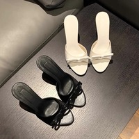 Sandales mules à talon aiguille pour femme, avec nœud décoratif, bout ouvert, blanches et noires, à paillettes, pour soirée et cérémonie, vente en gros 2026