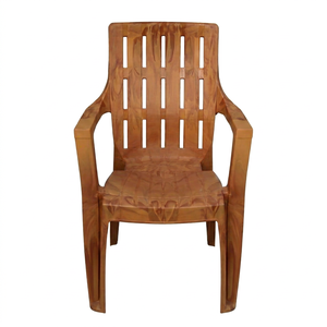 Modern Stackable Wood Grain Plastic <b>Dining</b> Chair <b>Armchair</b> with Slatted Back for Home Garden Office - Product Image 1