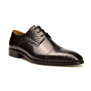 Chaussures en cuir pour hommes, de luxe, personnalisées, à bout pointu, avec motif gaufré, pour l'automne, formelles et décontractées, à lacets, légères et imperméables - Product Image 2