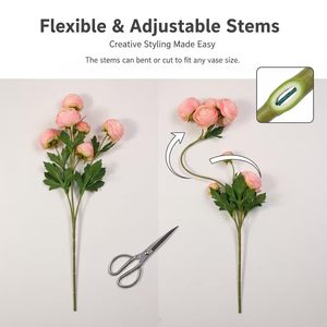 Fleurs artificielles en soie floquée de style nordique à 3 têtes, lotus et ranunculus, pour la décoration de la maison, de mariages et d'événements DIY - Product Image 3