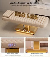Lit de Soin Électrique Moderne avec Base Lumineuse LED, Lit de Spa Facial Incurvé Noir de Luxe, Mobilier de Salon de Beauté Réglable, Lit de Beauté