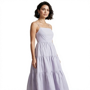 Vestido Midi Moderno de Verano para Mujer al por Mayor, con Tirantes Finos, Lavanda, Cintura Imperio, Escalonado, Línea A, Sin Mangas, Casual - Product Image 1