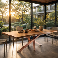 Table de salle à manger de cuisine avec plateau en bois rectangulaire et base à pieds croisés, style moderne pour usage domestique