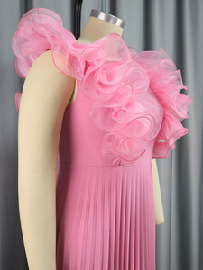 Vestido de otoñ<span class=keywords><strong>o</strong></span> estilo S M <span class=keywords><strong>L</strong></span> con malla y patchwork, cuello redondo, moda europea y americana, sin mangas, plisado, de cintura alta. - Product Image 3
