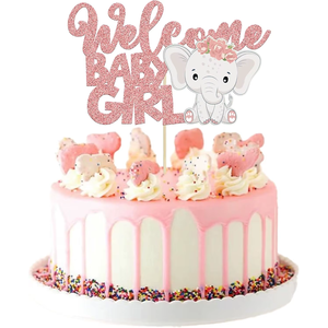 1 Pieza Decoración para Pastel de Bienvenida para Bebé Niña, Adorno de Pastel con Purpurina Oro Rosa para Baby Shower de Niña, Decoración de Pastel con Elefante, Suministros para Decoración de Pasteles 'Es una Niña' - Product Image 1