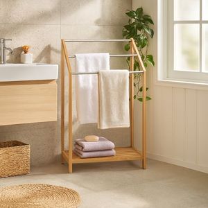 <span class=keywords><strong>Portasciugamani</strong></span> in Bambù a 3 Livelli, Set da <span class=keywords><strong>Bagno</strong></span> con Mensola Portaoggetti, <span class=keywords><strong>Portasciugamani</strong></span> da Terra Moderno per Hotel, <span class=keywords><strong>Bagno</strong></span> e Spa - Product Image 3
