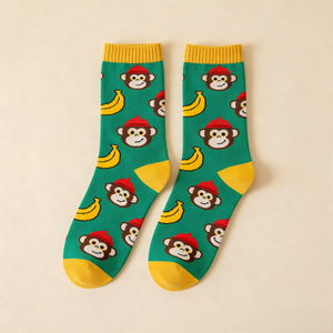 कारखाने थोक कार्टून लुभावने एंटी-बैक्टीरियल बुना शरद बंदर मोजे के साथ आकस्मिक मोजे - Product Image 1