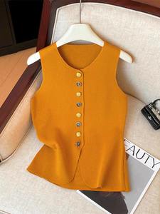 Novità 2025 <span class=keywords><strong>Abbigliamento</strong></span> da <span class=keywords><strong>Donna</strong></span> Ingrosso e Dettaglio Nuova Moda Squisito Gilet Lavorato a Maglia con Bottoni Pullover Senza Maniche Retrò Top <span class=keywords><strong>Chic</strong></span> - Product Image 4