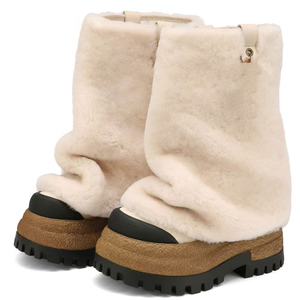 Women Thick Platform Half Knee Boots Fur Overlay Upper Mid-calf <b>Booties</b> Round Toe on Suede Camouflage Flat Shoes - Product Image 1