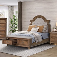 Amerikanischer Retro-Stil Eichen-Massivholz 1,8m Doppelbett mit Stauraum Französisches Landhaus-Design Hochwertige Villenmöbel Modell 0620